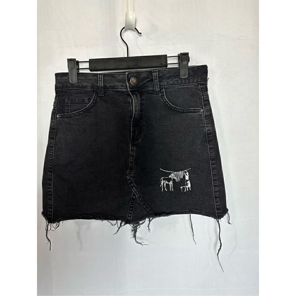 Pool Jeans Black Denim Embroidered Skirt